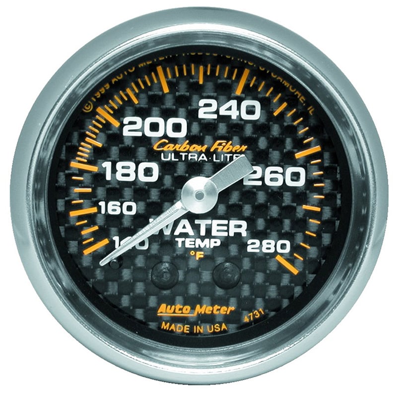 Carbon Fiber Series Water Temperature Gauge  2-1/16", Full Sweep Mechanical, 140-280°F