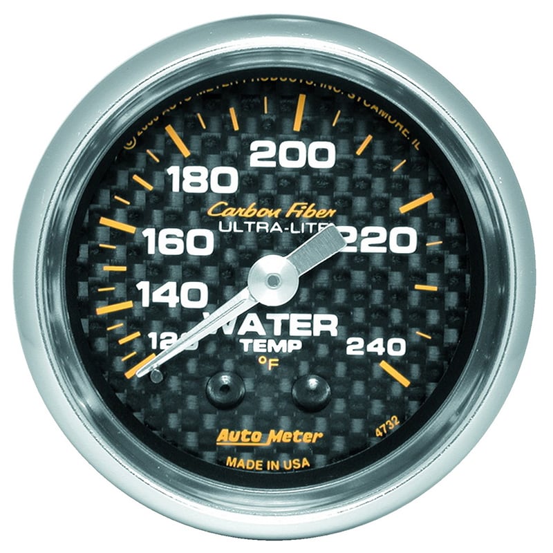 Carbon Fiber Series Water Temperature Gauge  2-1/16", Full Sweep Mechanical, 120-240°F