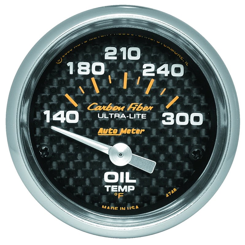 Carbon Fiber Series Oil Temperature Gauge 2-1/16", Short Sweep Electric, 140-300°F