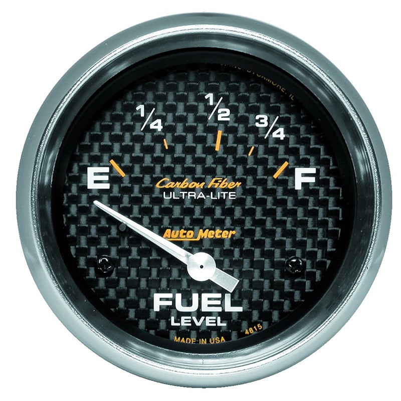 Carbon Fiber Series Fuel Level Gauge
2-5/8", Short Sweep Electric, Ford, 73 ohms Empty/10 ohms Full