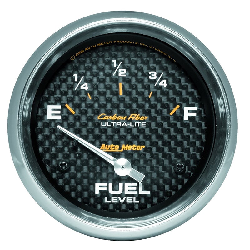 Carbon Fiber Series Fuel Level Gauge
2-5/8", Short Sweep Electric, 240 ohms Empty/33 ohms Full