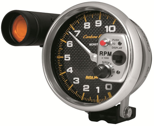 Carbon Fiber Series Shift-Lite Tachometer 5", Pedestal Mount, External incandescent Shift Light, 0-10,000 rpm