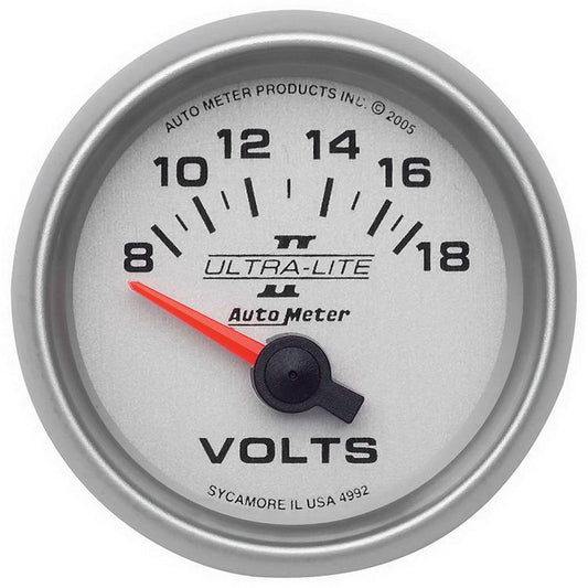 Ultra-Lite II Series Voltmeter Gauge  2-1/16", Short Sweep Electric, 8-18 volts