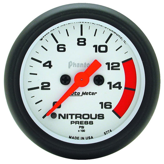 Phantom Series Nitrous Pressure Gauge  2-1/16", Full Sweep Electric, 0-1600 psi