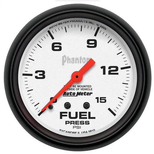 Phantom Series Fuel Pressure Gauge  2-5/8", Full Sweep Mechanical, 0-15 psi