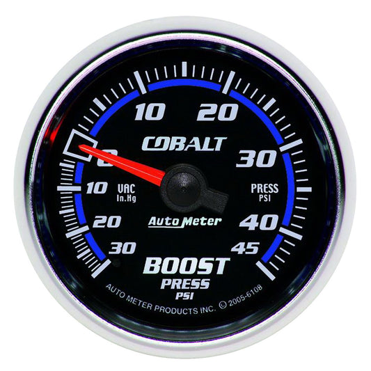 Cobalt Series Boost/Vacuum Gauge
2-1/16", Full Sweep Mechanical, 30 In. Hg./45 psi