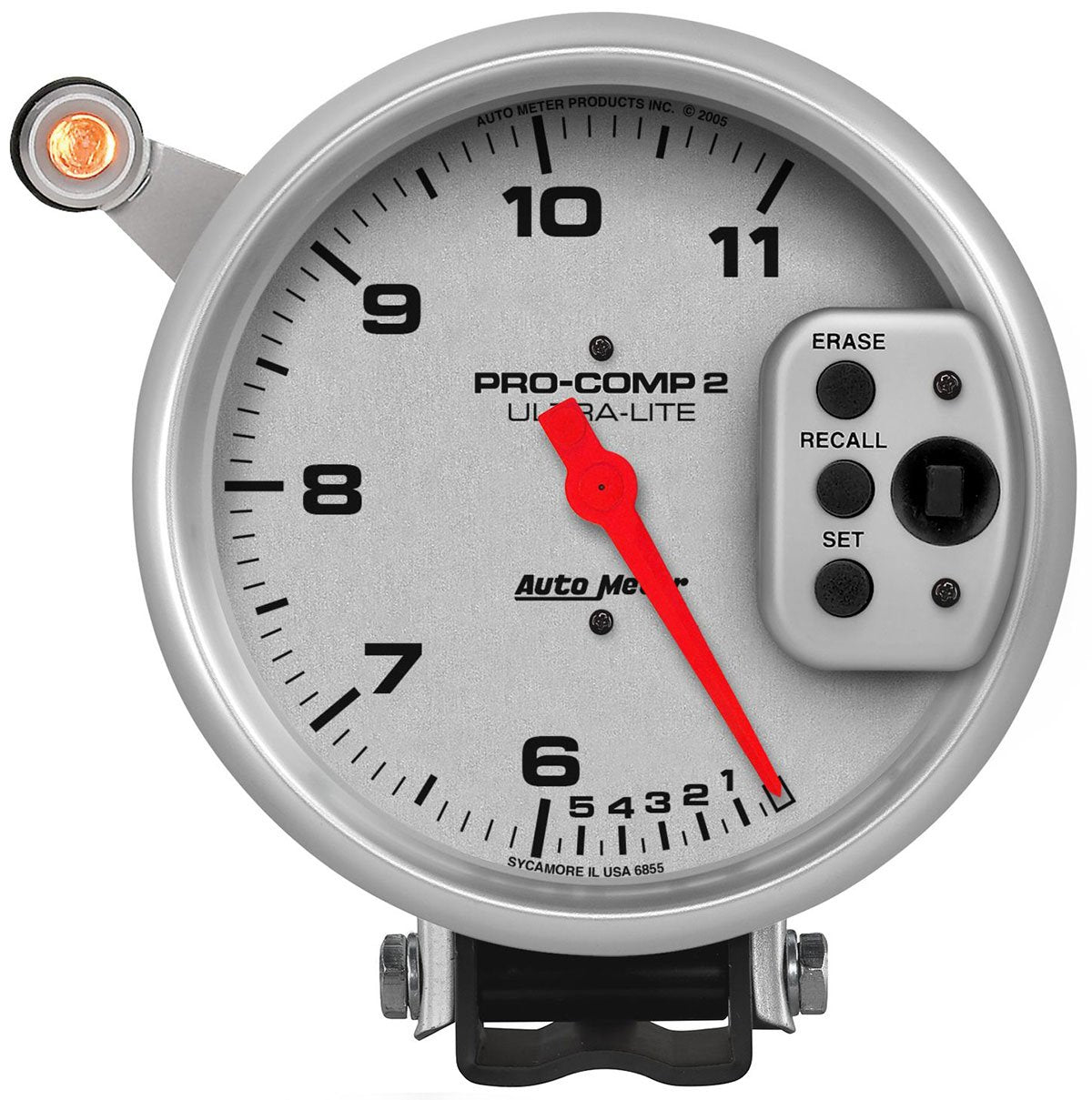 Ultra-Lite Pro-Comp II Shift-Lite Tachometer  5", Pedestal Mount, Dual Range, Memory, 0-11,000 rpm