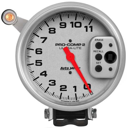 Ultra-Lite Pro-Comp II Shift-Lite Tachometer  5", Pedestal Mount, Single Range, Memory, 0-11,000 rpm