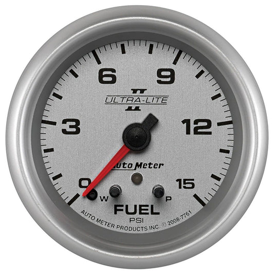 Ultra-Lite II Series Fuel Pressure Gauge  2-5/8", Full Sweep Electric, Peak Memory and Warning, 0-15 psi