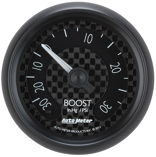 GT Series Boost Gauge  2-1/16", Black Carbon Fiber Dial, Full Sweep Mechanical, 30 in hg / 30 psi