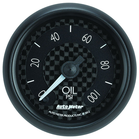 GT Series Oil Pressure Gauge
2-1/16", Black Carbon Fiber Dial, Full Sweep Electrical, 0-100 psi