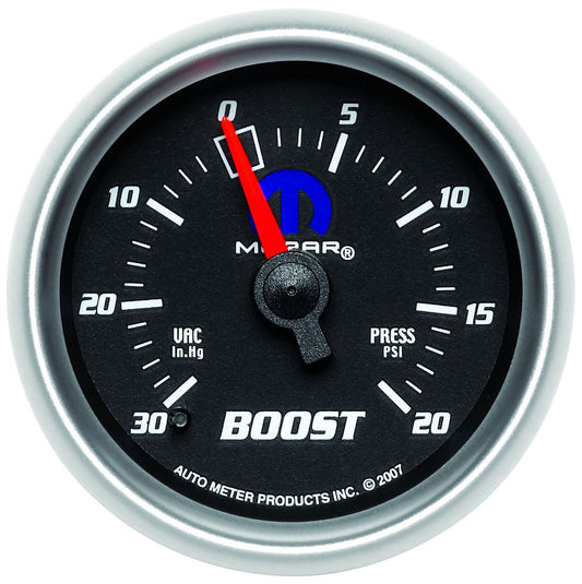 Mopar Boost/Vac Gauge
2-1/16", Black Dial/Silver Bezel, Full Sweep Mechanical, 30 In. Hg./20 psi