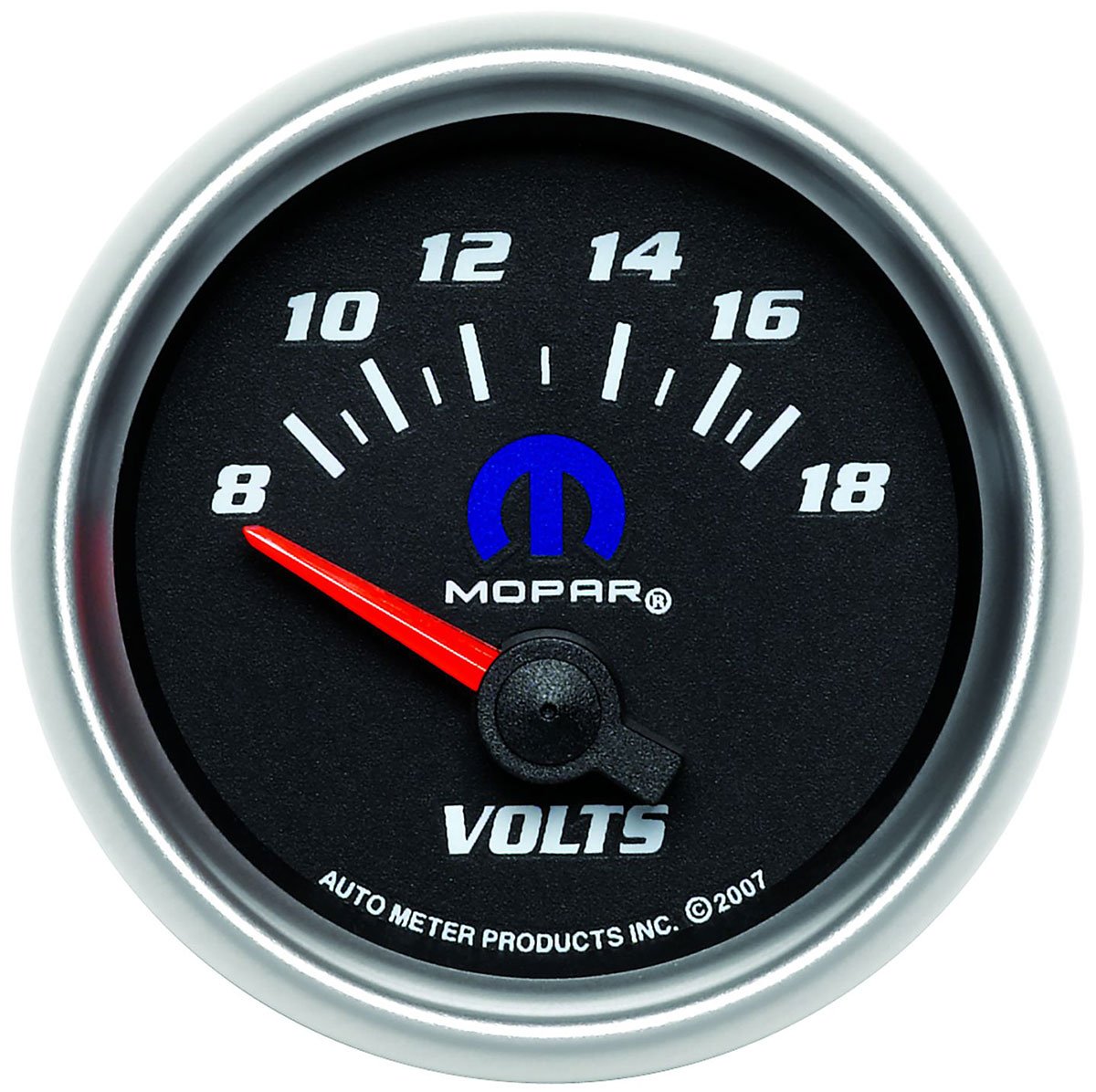 Mopar Voltmeter Gauge  2-1/16", Black Dial/Silver Bezel, Short Sweep Electrical, 8-18 Volts