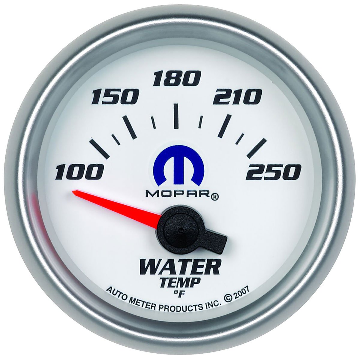 Mopar Water Temperature Gauge
2-1/16", White Dial/Silver Bezel, Short Sweep Electrical, 100-250°F