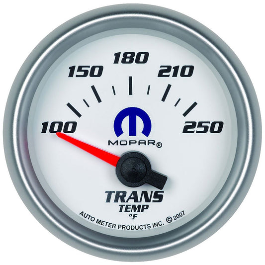 Mopar Trans Temperature Gauge
2-1/16", White Dial/Silver Bezel, Short Sweep Electric, 100-250°F