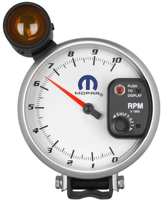 Mopar Monster Tachometer
5", White Dial/Silve Bezel, Pedestal Mount, Shift-Lite, 0-10,000 rpm