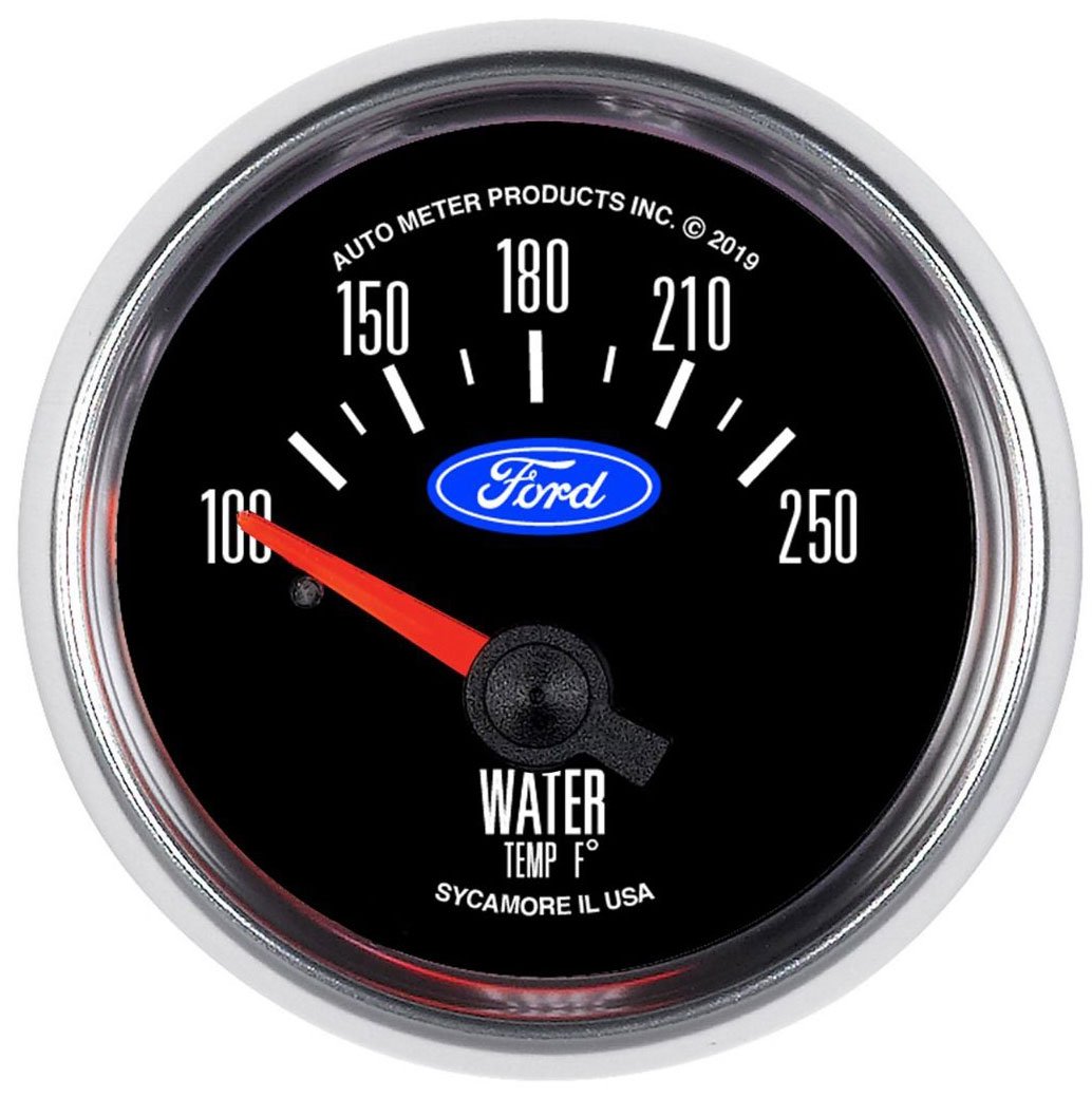 Ford Logo Series 2-1/16" Electric Water Temp Gauge, Chrome Bezel
100-250° F