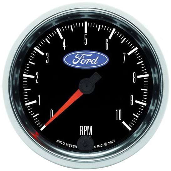 Ford Logo Series 3-3/8" In-Dash 10,000 RPM Tachometer, Chrome Bezel