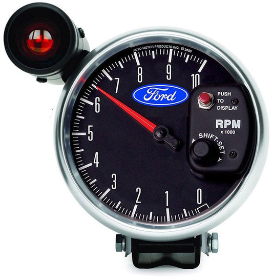 Ford Logo Series 5" 10,000 RPM Tachometer with Shift-Lite, Chrome Bezel