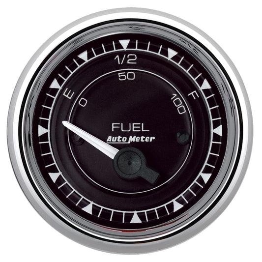 Chrono Chrome Series Fuel Level Gauge
2-1/16", Black Dial, Short Sweep Electric, 240 ohms Empty/33 ohms Full