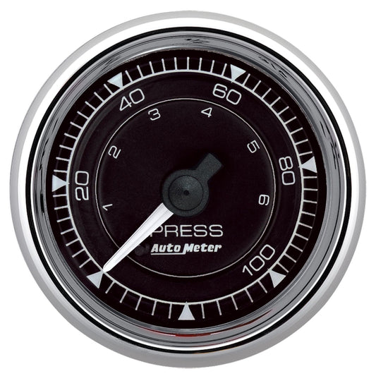 Chrono Chrome Series Oil Pressure Gauge
2-1/16", Black Dial, Full Sweep Mechanical, 0-100 psi