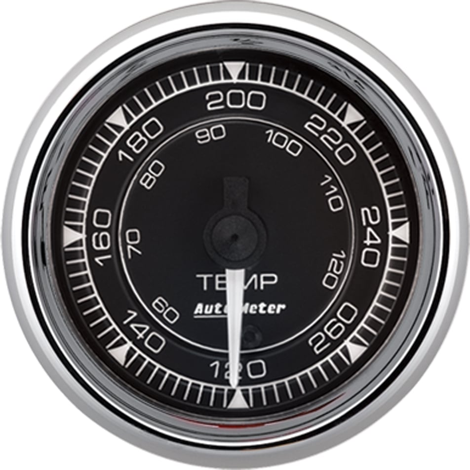 Chrono Chrome Series Temperature Gauge
2-1/16", Black Dial, Full Sweep Electric, 120-280°F