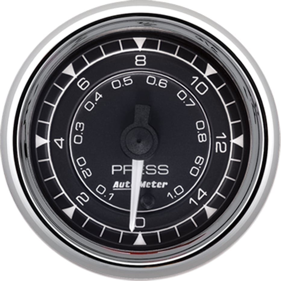 Chrono Chrome Series Pressure Gauge
2-1/16", Black Dial, Full Sweep Electric, 0-15 psi