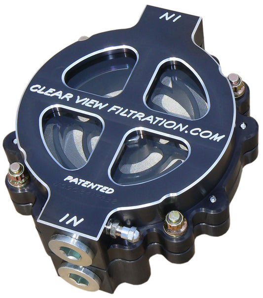 6" Hi-Flow See ThroughOil Filter - Black Anodised
-12AN Inlet/Outlet Ports With 115 Micron Element