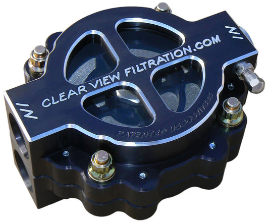 4" Hi-Flow See ThroughOil Filter - Black Anodised
-12AN Inlet/Outlet Ports With 115 Micron Element