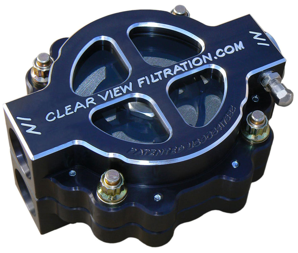 4" Hi-Flow See ThroughOil Filter - Black Anodised
-12AN Inlet/Outlet Ports With 60 Micron Element