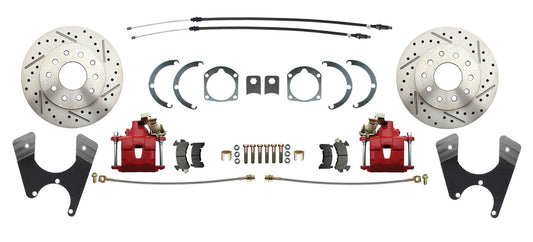 1955-1968 GM Full Size 10/12 Bolt Rear End Disc Brake Kit WITH RED CALIPERS -STAGGERED REAR SHOCKS