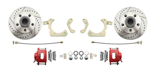 1955-1958 GM Full Size High Performance Disc Brake Conversion Kit Red Calipers drilled/slotted discs (Impala, Bel Air, Biscayne)