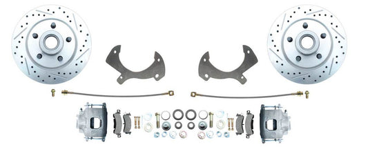 1957-1968 Full Size Ford Disc Brake Kit .drilled and slotted rotors. stainless hoses