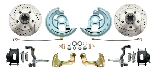 1964-1972 GM A Body (Chevelle, GTO, Cutlass) Stock Height Front Disc Brake Kit w/ Drilled & Slotted Rotors Black Calipers (SAME AS DBK6769)