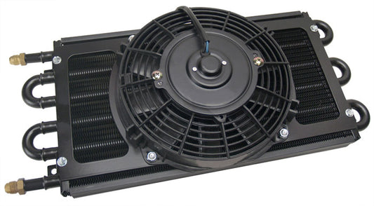 Derale Dyno-Cool 6 Pass Remote Mount Cooler with Fan  -6AN Inlets. 17-1/2" L x 7-5/8" H x 3-3/4" W