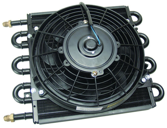 Derale Dyno-Cool 8 Pass Remote Mount Cooler with Fan  -6AN Inlets. 13-5/8" L x 10-1/4" H x 3-5/8" W