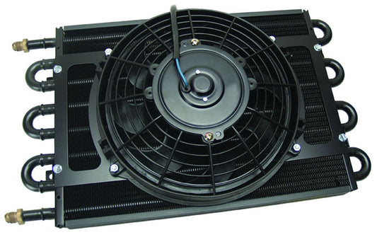 Derale Dyno-Cool 8 Pass Remote Mount Cooler with Fan  -6AN Inlets. 17-1/2" L x 10-1/4" H x 3-3/4" W