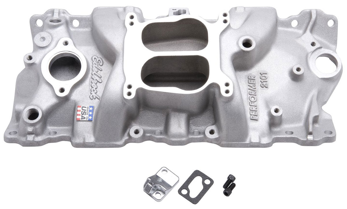 Performer Intake Manifold  SB Chevy, Idle to 5500 rpm, Dual Plane, non-EGR