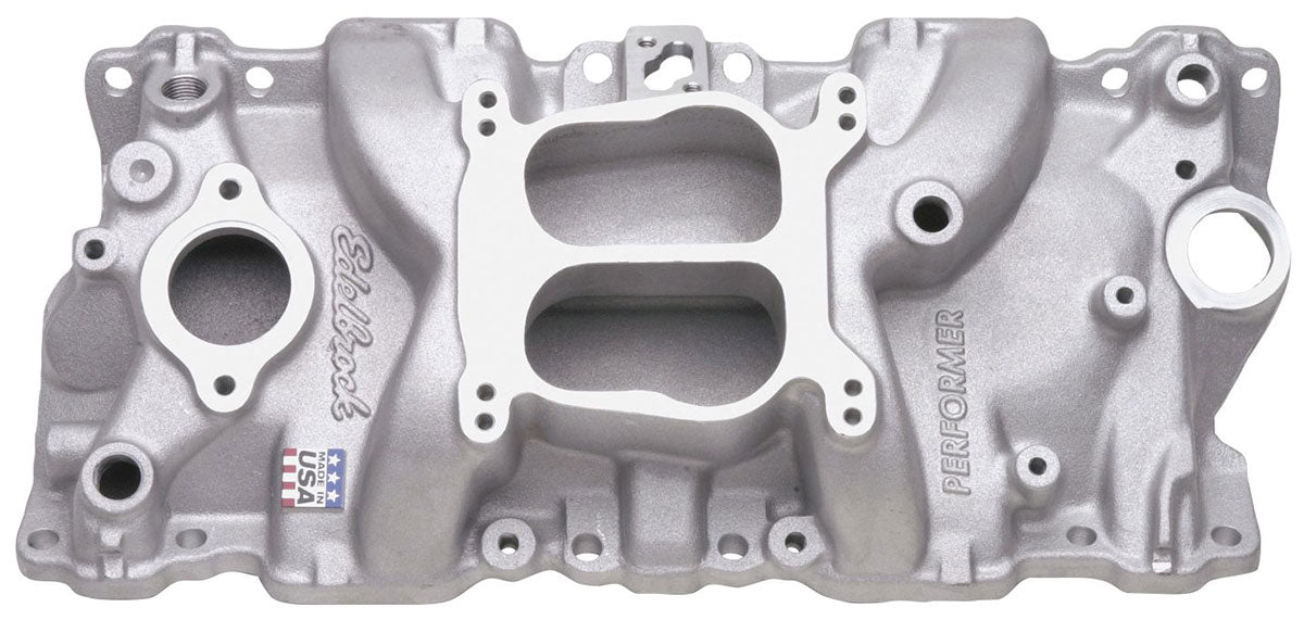 Performer Intake Manifold  SB Chevy 1987-95, Idle - 5500 rpm, Dual Plane, non-EGR, canted centre bolt holes