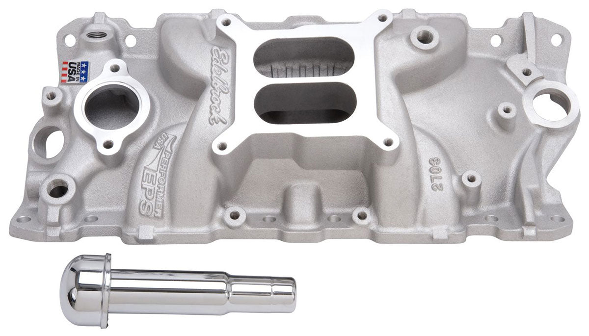 Performer EPS Intake Manifold
SB Chevy, Idle - 5500 rpm, Dual Plane, non-EGR, oil fill tube