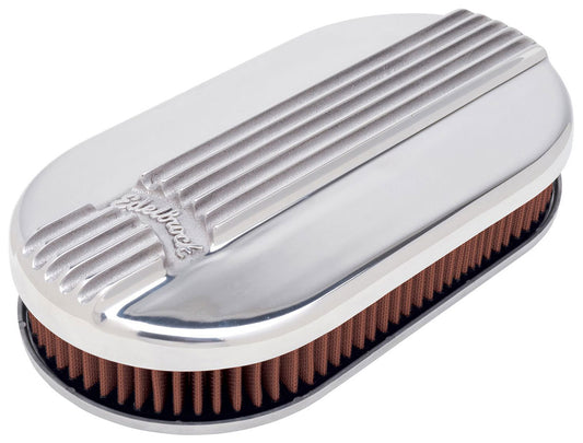 Classic Series Air Cleaners - Polished Finish
Small Oval Cast Air Cleaner for Single 4-barrel Carb with 2.4" element, 3.9" ht.