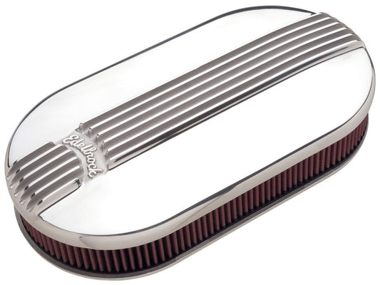 Classic Series Air Cleaners - Polished Finish
Large Oval for Dual-Quads with 2.4" element, 6-7/16" centre to centre, 4.45" ht.