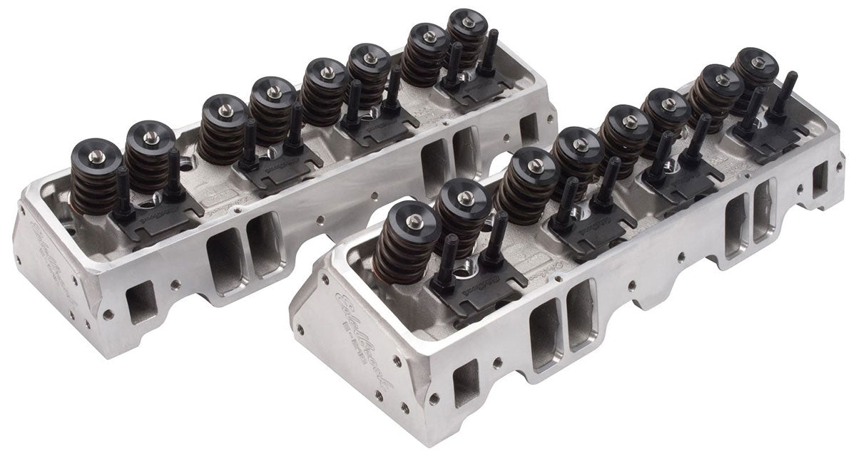 E-210 Cylinder Heads - Pair - Complete
SB Chevy, 64cc chambers, springs for mechanical flat tappet & roller cams