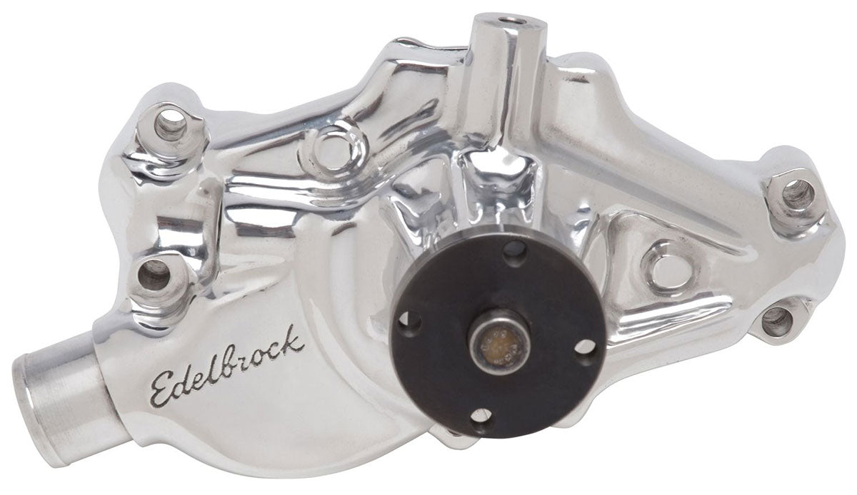 Victor Series Aluminium Water Pump - Reverse Rotation Polished Small Block Chevy Corvette 1984-91, Short Style, 3/4" pilot shaft