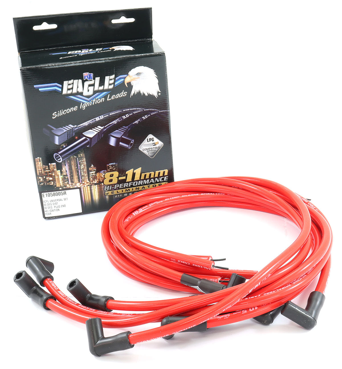 10.5mm Eliminator Series II Lead Set - Red
Universal V8Set With HEI Cap 90° Distributor & 90° Spark Plug