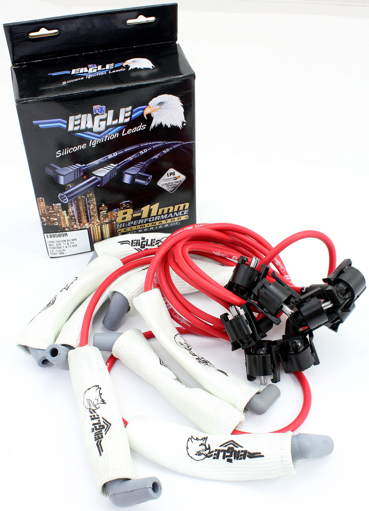 Ignition Lead set with Heat Sheilds, Red
Suit Ford Falcon XR8 5.0L EFI V8 Series 2 & 3