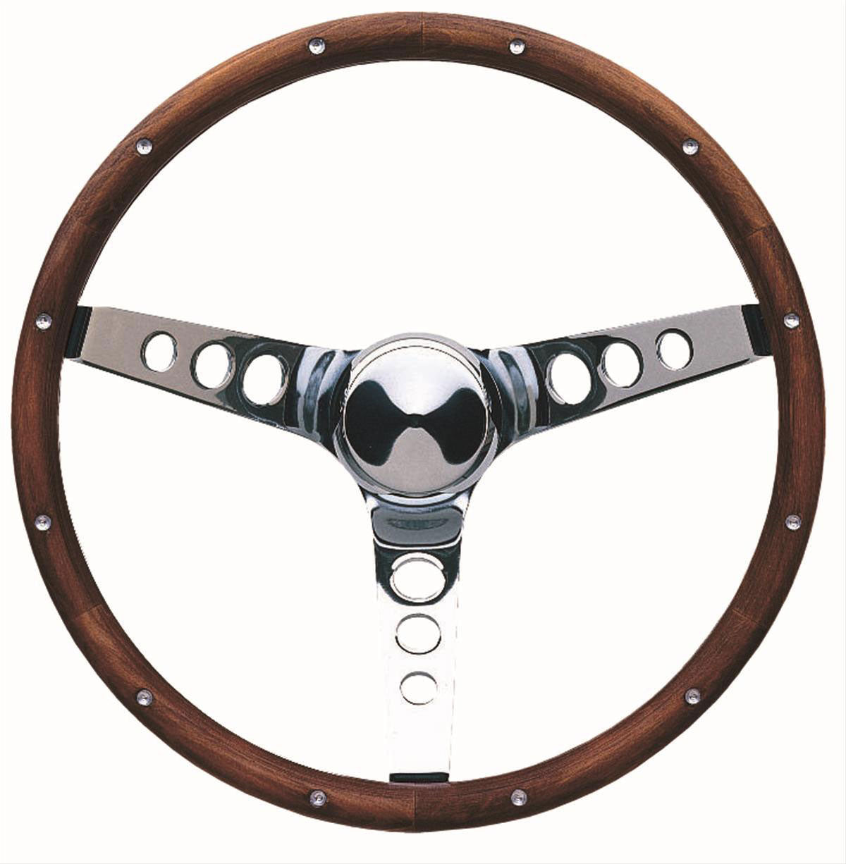 15" Classic Wood Steering Wheel
Chrome 3 Spoke, Hardwood Grip, Walnut Finish. 4-1/8" Dish