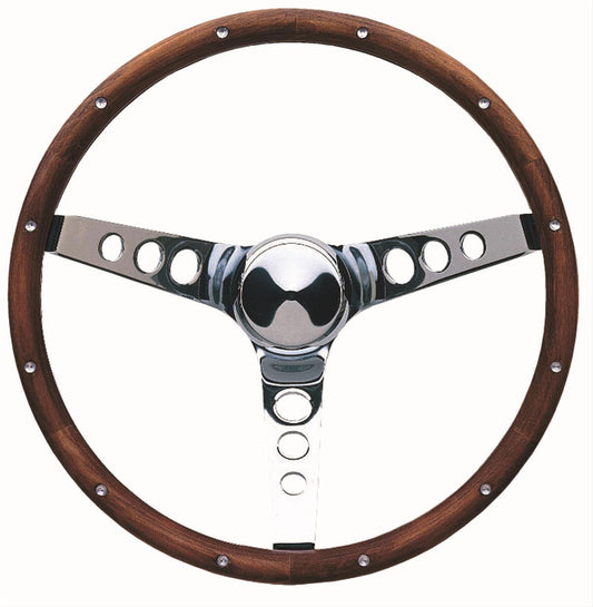 13-1/2" Classic Wood Steering Wheel
Chrome 3 Spoke, Hardwood Grip, Walnut Finish. 3-3/4" Dish