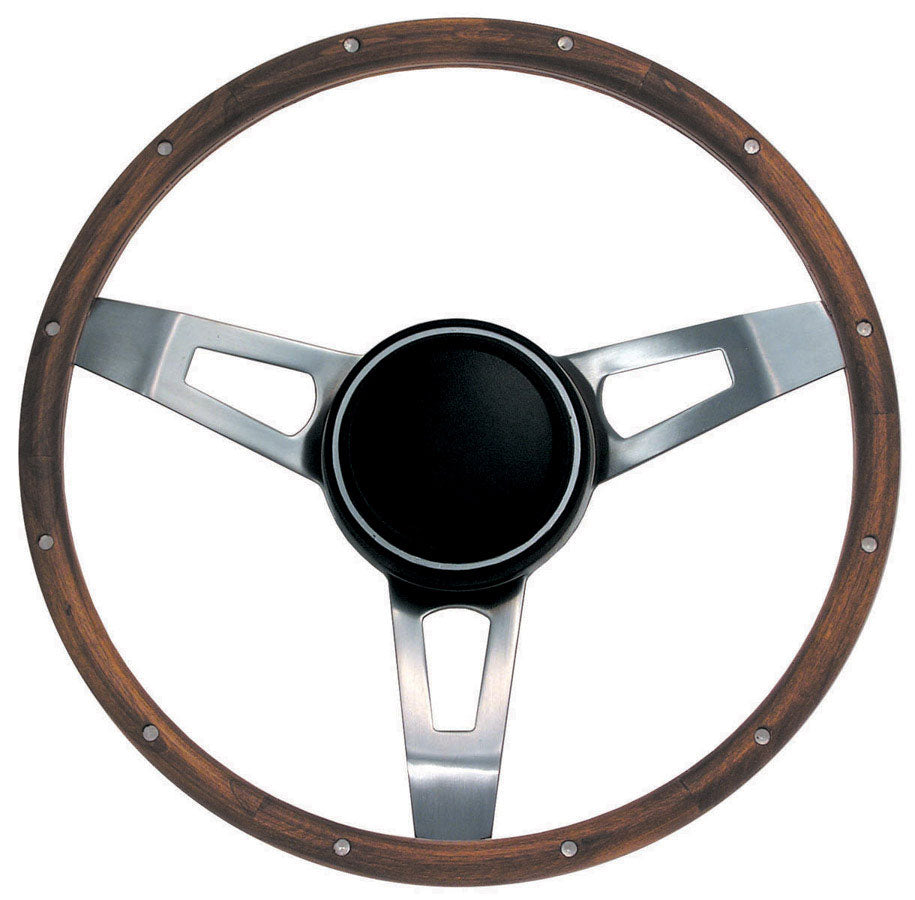 15" Classic Nostalgia Steering Wheel Matte 3 Spoke, Hardwood Grip, Walnut Finish. 1-3/4" Dish