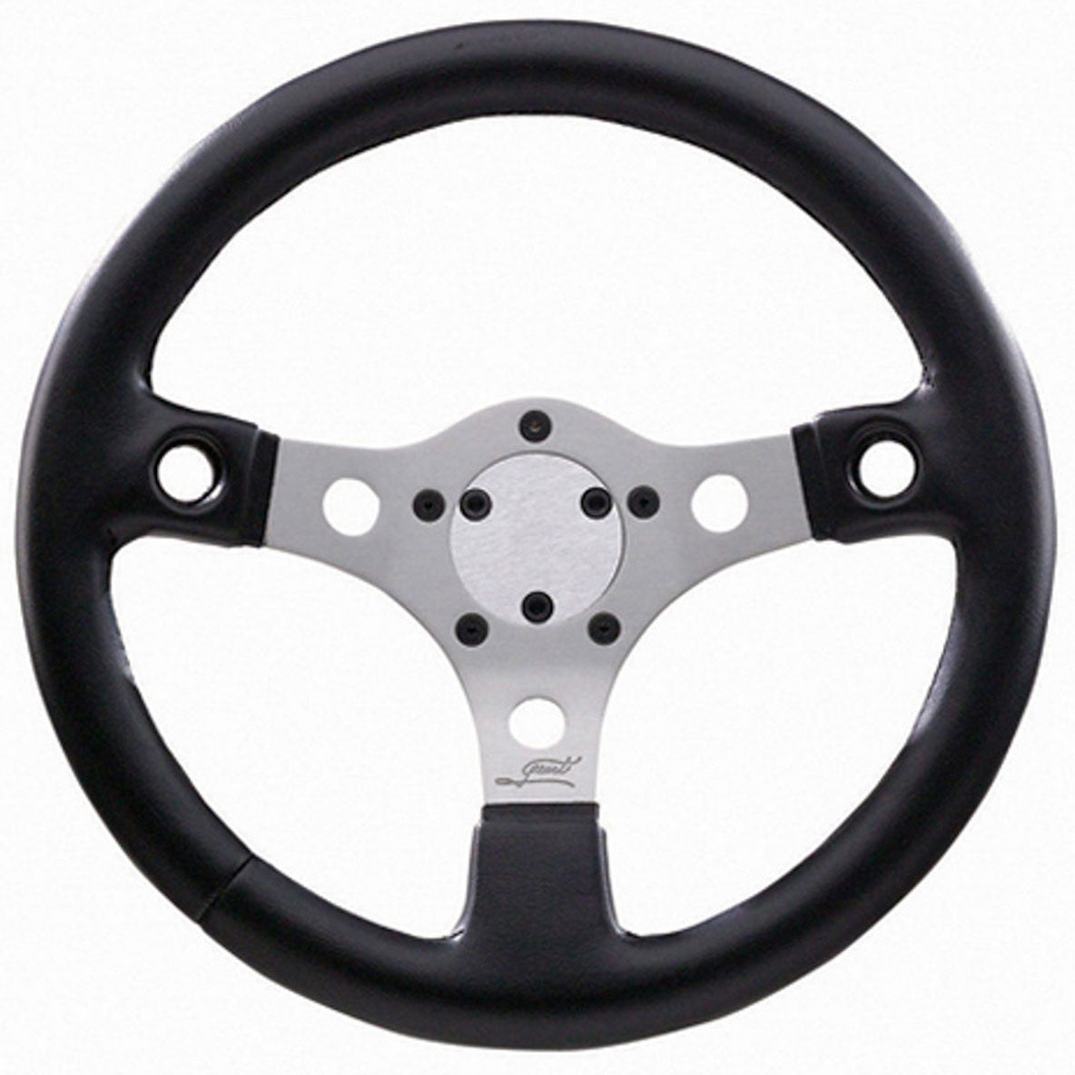 13" Performance GT Steering Wheel
Silver Anodized 3 Spoke, Black Diamond Vinyl Grip With 2 Holes For Buttons